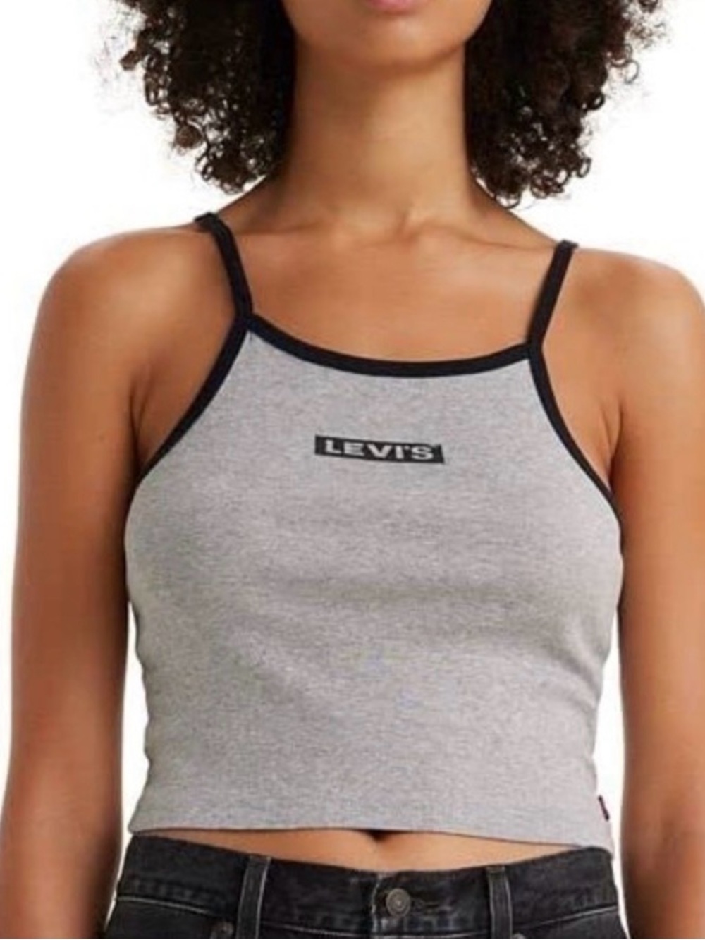 Levi's Grey Ribbed Crop Camisole with Black Trim